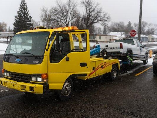 Truck getting towed in Idaho falls Id