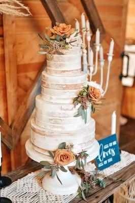 4 tiered semi naked boho chix wedding cake