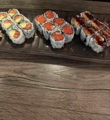 Salmon Avocado, Spicy Tuna, Pumpkin Tempura