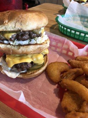 Junior slaw burger and onion slivers