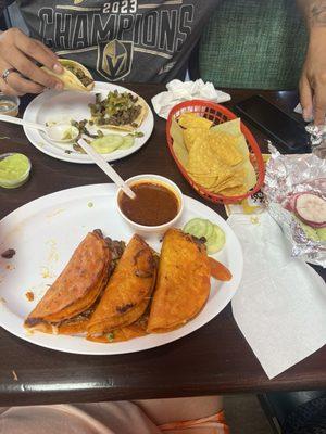 Quesa Birria taco and carne asada tacos