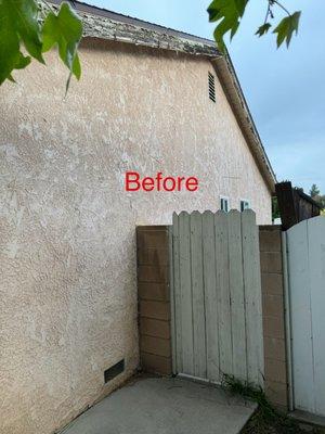 The wood around the perimeter of the roof is in very poor condition. The plaster also has cracks and repair areas.