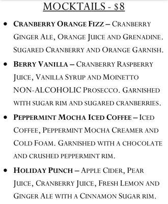 Fall and Winter 24/25 Mocktail Menu