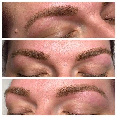 Some lovely brows in progress! Thick and wiry brow hairs preset a special challenge that require some extra love and attention.