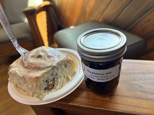 Huckleberry jam and cinnamon roll