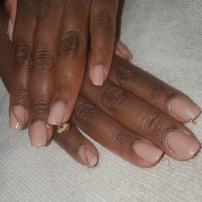 Polygel nail overlay with metal embellishments and nail piercing