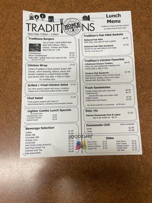 Traditions Menu