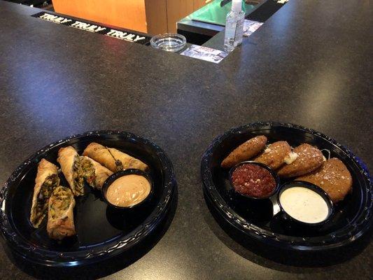 Southwest egg rolls and mozzarella "taco-sized" sticks!