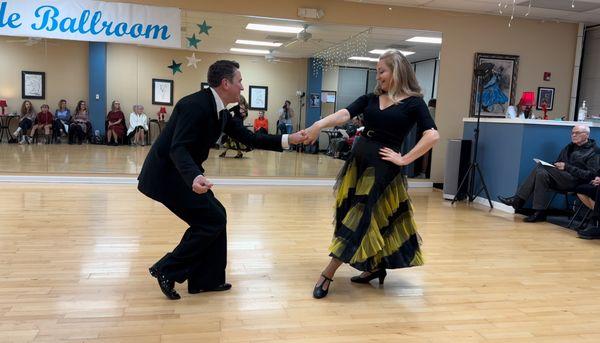 Swing dance performance at the dance studio