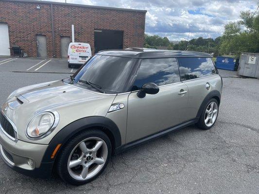 Mini Cooper completely tinted out. 5% on the sides and rear with 30% on the windshield.