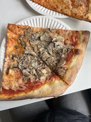 Slice of cheese with mushrooms