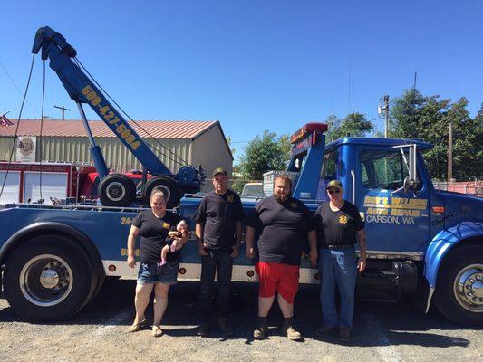 This is (from left to right) Chelse, DJ, Tim, and Kenny. The staff of Bob's Welding & Auto Repair with the big blue tow truck.