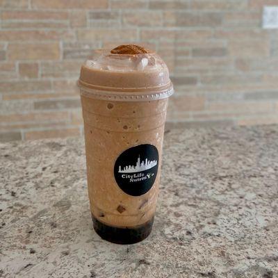 Enjoy our newest flavor: TIRAMISU SMOOTHIE - layered with coffee flavored boba, whip cream, & cinnamon