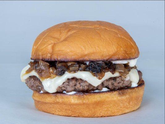 Gooey Lewis: Impossible patty, white american cheese, caramelized onions, garlic aioli