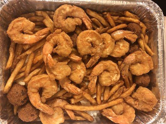 Fried Platters, Jumbo shrimp. Hush puppies and fries are good.