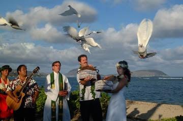 Dove release at Waialae Beach Park, island of Oahu, state of Hawaii.