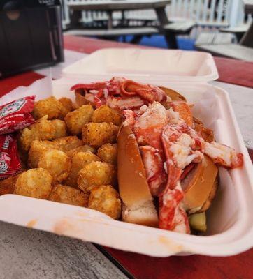 This is the fresh lobster roll and the the old-bay covered tatter-tots