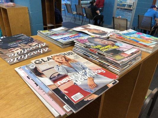 Magazines on top of the cubbies to read while you wait