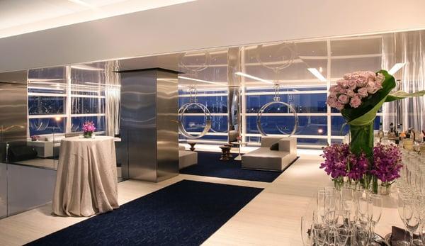 Lobby with panoramic views of the east river.