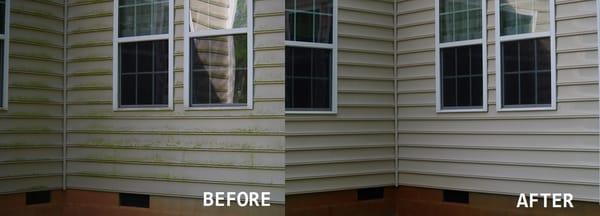 Before and After Pressure Washing Photos of our customer's siding. Incredible results!