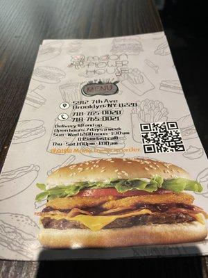 Paper menu with code on it.