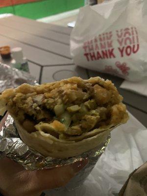 Inside the chicken burrito