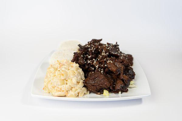 Teriyaki Beef Plate Enjoy tender beef, marinated in our Hawaii-inspired teriyaki sauce, served with macaroni salad and rice