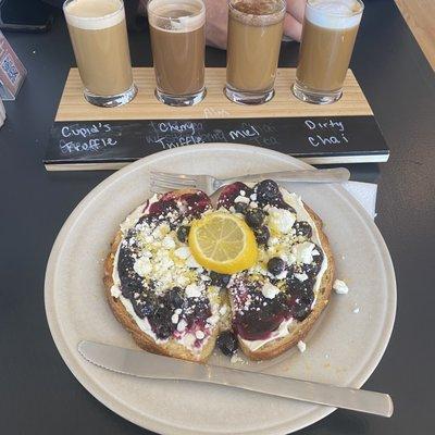 Goat toast and coffee flight