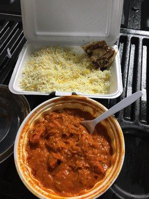 Chicken Marsala with rice and naan bread