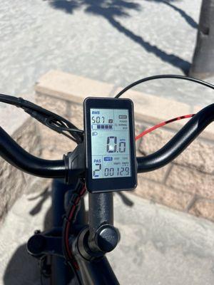 Started at 54%.  Good battery life for an 80lb bike.  Used pedal assist 2 all the way.