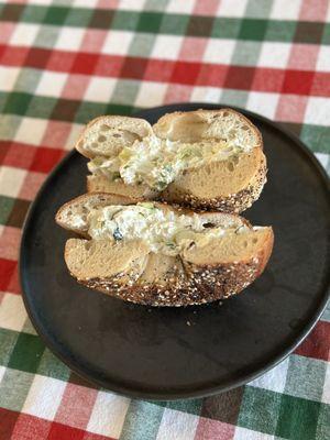 Everything bagel with scallion cream cheese