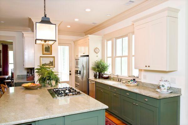 Kitchen update. Painted cabinets, new countertops and backsplash, recessed lighting, interior paint. R Contracting Services.