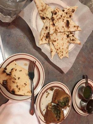 Paneer Stuffed Naan Bread and Meat Samosa