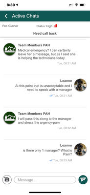 Front Desk Tess is beyond unprofessional and laughs at injured puppies & calls clients names. After her telling me she will not help.