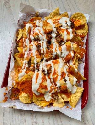 O'Cheeze chicken Buffalo nachos - so good!