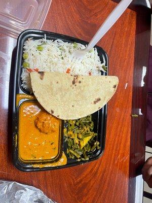 Kalai kofta , long beans , roti and veg rice