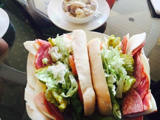 Italian grinder par excellence with potato salad.