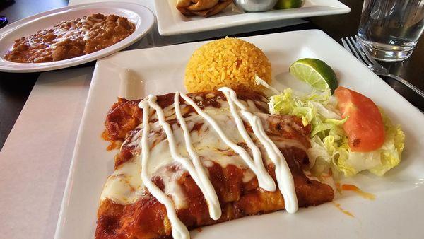 Enchiladas platter with red sauce