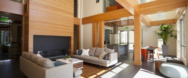 Western Red Cedar box beams and wall treatment