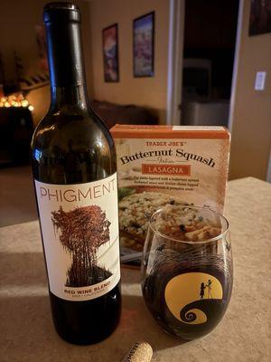 Phigment red wine blend was delicious and paired well with the butternut squash lasagna.