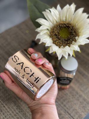 Sachi manicure nails and Sachi candle