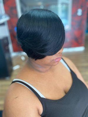 Relaxer, Short Cut, with extensions added.