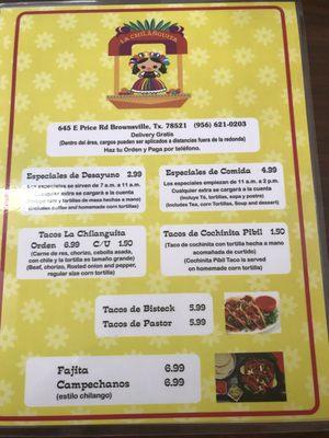 La Chilanguita Menu