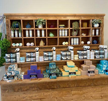 We have a rotating top 12 with shower steamers, bath bombs and lotion bars as well as the scrubs, butters, oils and soap.