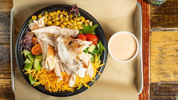 Backyard Cobb Salad. Served with either Pork, Brisket, or Chicken. Fresh and delicious.