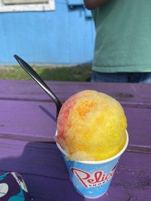 I enjoyed a banana, strawberry, mango snowball.