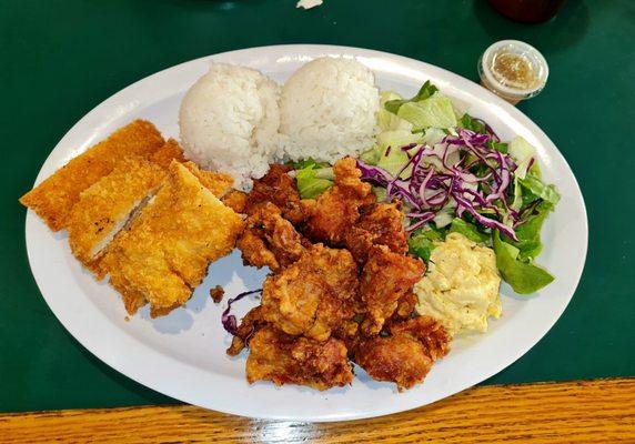 Chicken combo. Chicken Katsu and LB Fried Chicken (Karaage) . Large portion size,  everything on the plate tastes delicious.