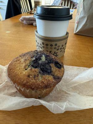 Blueberry muffin and hot chocolate