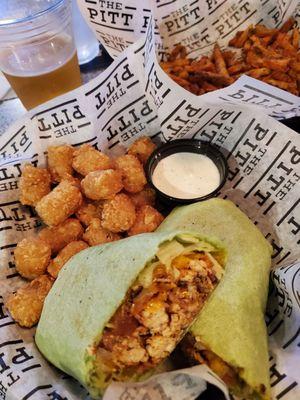 Blackened chicken wrap n tots