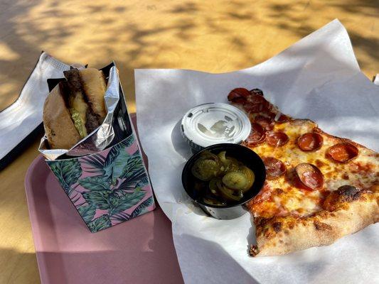 $5 pepperoni slice and mini smash burger.  To die for!!